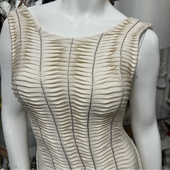 Herve Leger Ivory Sleeveless Chain Dress S - Picture 7 of 12